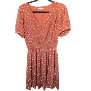 Madewell Smocked Waist Mini Dress in Inkspot Dots Orange Womens Size Medium
